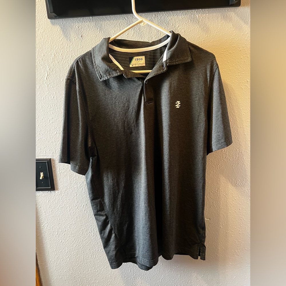 Izod Charcoal Striped Golf Polo